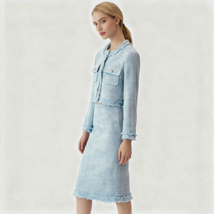 Conjunto de Traje de <span class=keywords><strong>Tweed</strong></span> Personalizado YFY para Mujer, Chaqueta y Falda Midi, Otoño Invierno, Elegante, Diseño Coreano, Venta al por Mayor de Fábrica - Product Image 2