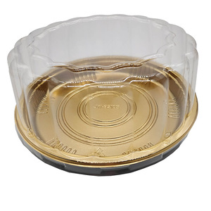 JY-82105 High Lid Gold Disposable Packaging Plastic Embossing Sushi packing Box PS round cake box for cold food
