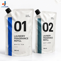 Pochette souple personnalisée à bec verseur finition mate pour parfum de lessive, amplificateur de parfum textile et recharge de liquide cosmétique