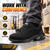 Chaussures de sécurité industrielles respirantes multicolores en maille tricotée à tige basse, avec embout en acier anti-écrasement et coussin d'air amortissant les chocs