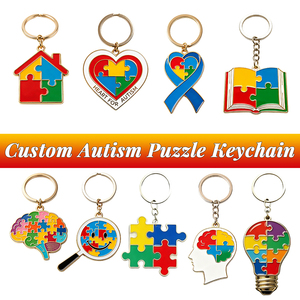 Porte-clés en métal personnalisés thème Puzzle de la Sensibilisation à l'Autisme, émail coloré, breloques de soutien pour la lutte pour la communauté, échantillon 7D, production en série 15D - Product Image 1