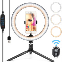 Lumière LED de remplissage vidéo en direct à distance de 10 pouces avec support de téléphone et trépied, lumière annulaire pour diffusion et selfie