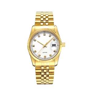 Reloj mecánico de acero inoxidable resistente al agua con decoración chapada en oro de moda, ideal para regalo. - Product Image 3