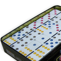 Jouet rectangulaire carré personnalisé en métal dominos d'emballage double six boîte en fer blanc avec matière plastique