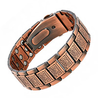 Bracelet magnétique vintage en cuivre MECYLIFE pour homme, trois rangées d'aimants, motif bracelet de montre, réglable, bijou de santé pour couple