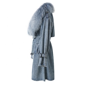 Nuovo <span class=keywords><strong>Cappotto</strong></span> in Denim da Donna con Grande Collo in Pelliccia Mongola Soffice - Product Image 4