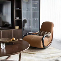 Fauteuil inclinable de luxe moderne nordique, fauteuil à bascule en cuir véritable avec accoudoirs en bois massif pour la maison, le bureau et le salon