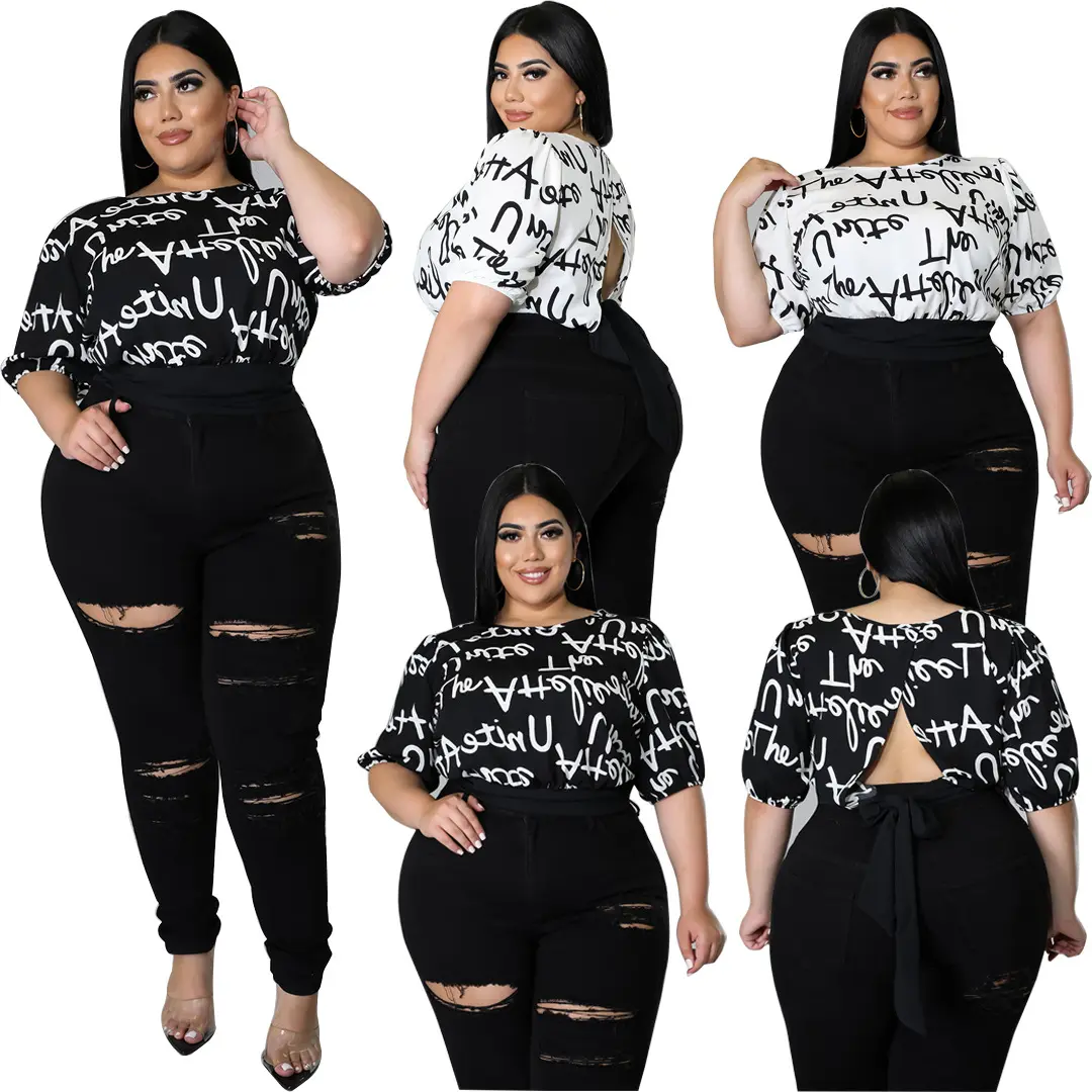 BH829 women's fashionable plus size one sleeve crop top blouses & shirts