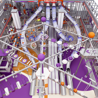 Équipement de terrain de jeux intérieur commercial, jeux de glisse urbains avec trampoline, mur d'escalade, parcours de cordes, tyrolienne