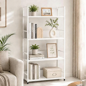 <b>Metal</b> Bookshelf 5-Tier <b>White</b> Storage Rack Minimalist Design for Living Room Standing Type Non-Foldable - Product Image 5