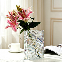 Vase cylindrique en verre à motif chevron géométrique, vase à fleurs à motif diamant pour fleurs fraîches, décoration de table, décoration de la maison