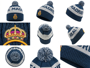 Gorro de Punto Acrílico Cálido con Logotipo Bordado del Equipo de Fútbol <span class=keywords><strong>Madrid</strong></span>, Gorro de Invierno Unisex para Deportes al Aire Libre, Gorro con Pompón para Fanáticos - Product Image 2