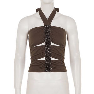 Camisola Sexy Estilo Europeo para Mujer, con Lentejuelas, Parches, Corte Halter, Sin Tirantes, para Fiestas y Clubes - Product Image 6