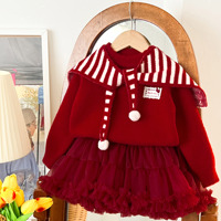 Ensemble jupe et pull en tricot pour bébé fille, style preppy automne-hiver, motif à carreaux, polyester/coton écologique, vente en gros