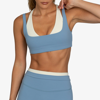 Ensembles de yoga respirants personnalisables avec logo, débardeur à encolure en V, shorts double couche color block pour femmes, vêtements de sport
