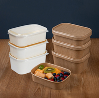 Contenants alimentaires rectangulaires en papier kraft jetables, étanches, empilables, micro-ondables, recyclables, écologiques, avec couvercles