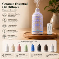 Diffuseur d'huiles essentielles USB 200 ml, diffuseur d'arômes électrique en céramique à ultrasons, brume froide, avec lumière LED automatique