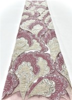 Tissu de dentelle française luxueux et écologique en velours brodé de grosses perles et de sequins, fait main, pour mariage nigérian, motifs floraux pour femmes