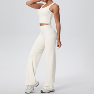 Conjunto Deportivo <span class=keywords><strong>Irun</strong></span> de 2 Piezas para Mujer: Top de Yoga y Pantalones Anchos de Gimnasio, Leggings Sin Costuras con Control de Abdomen y Alta Elasticidad, Ropa Deportiva Activa - Product Image 5