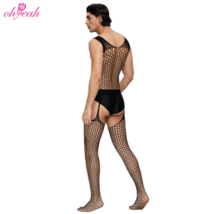Prix de gros maille évider Gay Lingerie hommes sous-vêtements entrejambe jarretière Sexy Transparent Nylon <span class=keywords><strong>Bodystocking</strong></span> pour hommes - Product Image 3
