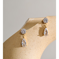 Boucles d'oreilles pendantes JINYOU 8048, exquises, étincelantes, plaquées or PVD, en acier inoxydable, avec double cercle de zircon cubique.