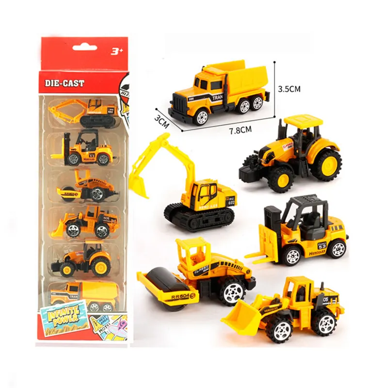 Amazon Hot Sale 1/64 Diecast Sliding Toys Vehicle Toy Car Construction Play Set Cars 6 pcs for Boy