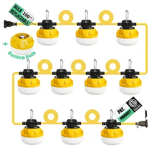 Super Bright 50ft 100W Aluminum Housing Hanging Cordless Temporary Lights Led Industrial Construction Work String Lights