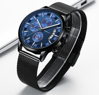 CRRJU 2261 Nuevo Reloj de Cuarzo Chino para Caballero, Correa de Malla Creativa, Cronómetro Luminoso, Diseño de Reloj para Todo Tipo de Senderismo