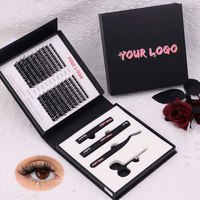 Bulu Mata Palsu Mewah Buatan Tangan Grosir, Model Spike Diy Cluster Lashes Individual Mix Cd, Kit Tray Bulu Mata Cluster, Logo Custom, Serat Fiber