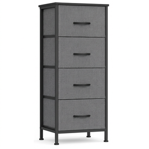 Modern 4-Drawer Fabric <b>Dresser</b> with <b>Black</b> Steel Frame Freestanding Storage Cabinet for Bedroom - Product Image 1