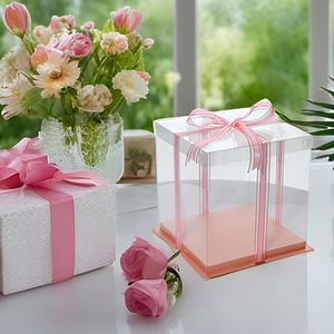 Custom Logo 6/8/10/12/14 Inch Clear Plastic Square Tall Wedding Birthday <b>Party</b> Cake <b>Box</b> with Embossing UV Coating Folder Style - Product Image 4