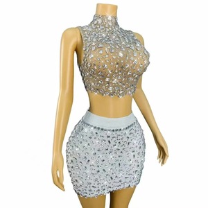 Vestido Sexy de PVC con LED para Mujer, Conjunto de Dos Piezas para Baile, con Pedrería Plateada Brillante, Vestido de Malla Transparente, para Fiesta de Cumpleaños, Celebración, Espectáculo - Product Image 4