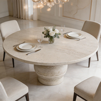 Table à manger en travertin naturel 180 cm 74 cm, piédestal sculptural, mobilier de maison australien moderne et luxueux