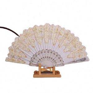 Ventas Calientes: Abanicos de Mano Plegables de Una Sola Capa con Encaje, Estampado en Caliente y Varillas de Plástico Huecas para Bodas, Personalizables - Product Image 1