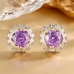 Wholesale Fashion Eco-friendly Copper 18-10MM Violet Zircon Floral Jewellery <b>Set</b> With Pendant Necklace and <b>Earrings</b> - Product Image 5