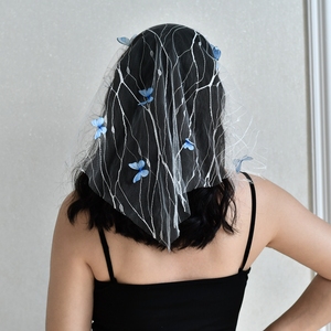 <span class=keywords><strong>Voile</strong></span> en dentelle courte YouLaPan M184 pour femmes, style bandeau avec décoration papillon 3D, adapté aux femmes aux cheveux courts - Product Image 1