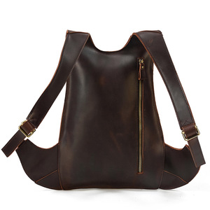 <span class=keywords><strong>Mochila</strong></span> de cuero genuino Crazy Horse Skin Casual Student Schoolbag Zipper Crazy Horse <span class=keywords><strong>Mochila</strong></span> de viaje de cuero de vaca para hombres - Product Image 4