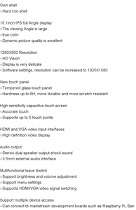Pantalla Ras Pberry <span class=keywords><strong>PI</strong></span> HD/MI de 10,1 pulgadas, pantalla táctil capacitiva IPS de 1280*800, carcasa de hierro con altavoz - Product Image 6
