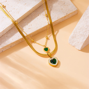 Heart Shape Emerald Jewelry <b>Set</b> Gold Plated Stainless Steel Necklace <b>Bracelet</b> Earrings Women's Everyday Wear - Product Image 4