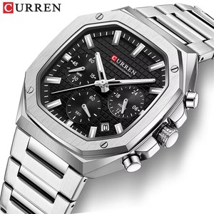 CURREN orologi da polso da uomo di moda 8459 in acciaio inossidabile <span class=keywords><strong>bianco</strong></span> cronografo <span class=keywords><strong>quadrante</strong></span> classico Sport stile luminoso mani orologi al quarzo - Product Image 1