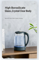 Bouilloire électrique en verre de grande capacité 2L, contrôle de la température, maintien au chaud, design pliable pour faire bouillir l'eau, portable pour la maison