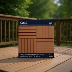 Juego de 10 azulejos de cubierta entrelazados de madera marrón rojizo Kaia de 6 listones - Product Image 2