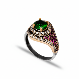 Round <b>Emerald</b> CZ Ottoman Wholesale Authentic <b>Silver</b> <b>Ring</b> Jewelry Ottoman Style Popular Ethnic Jewellery - Product Image 2