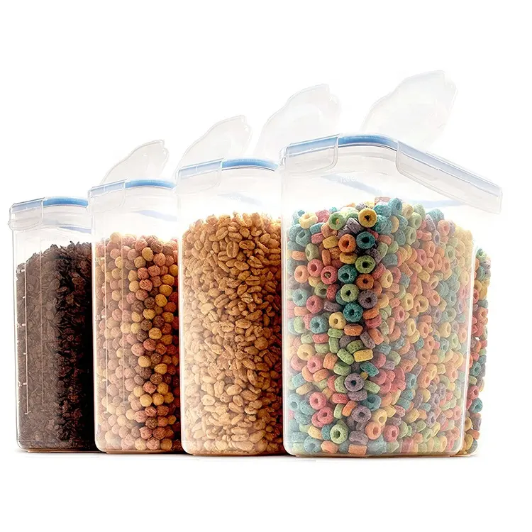 4l grands récipients de stockage des aliments secs, récipient en plastique sans BPA avec couvercle hermétique pour céréales, farine, sucre, café