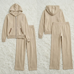 Set Casual da <span class=keywords><strong>Donna</strong></span> con Cappuccio e Zip, Pantaloni Lunghi, Tuta Traspirante in Due Pezzi, Logo Personalizzato, Produttore OEM - Product Image 2