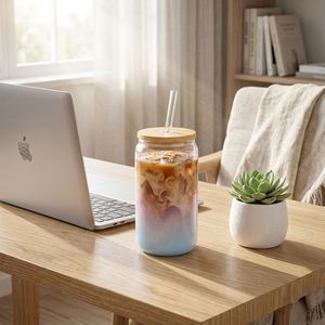 Verre à bière en borosilicate de haute qualité 16oz (480ml) avec couvercle à paille, portable, transparent, multicolore, personnalisable, forme canette, style bocal Mason - Product Image 1