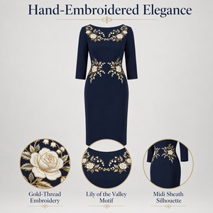 <span class=keywords><strong>Vestido</strong></span> Largo Formal de Mujer Jinyuan, <span class=keywords><strong>Azul</strong></span> <span class=keywords><strong>Marino</strong></span>, Cuello Redondo, Corte Trompeta/Sirena, con Manga 3/4, Tejido Antirarrugas, Suministro ODM - Product Image 3