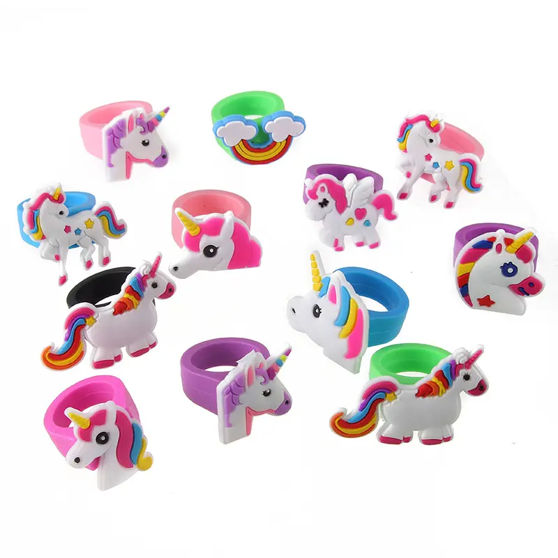 Wholesale New Design Hot Selling Kids Toy Customized PVC Magical Unicorn Rings For Children
