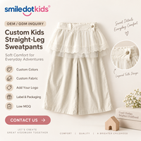 Smiledotkids – Nouveaux pantalons larges personnalisés pour enfants, en tulle et dentelle, avec volants à la taille et boutons, doux, OEM ODM, pour petites filles, vente en gros