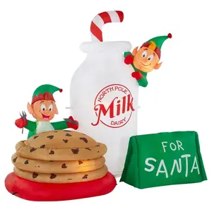 Şişme elfler ile süt ve kurabiye noel tatil dekorasyon